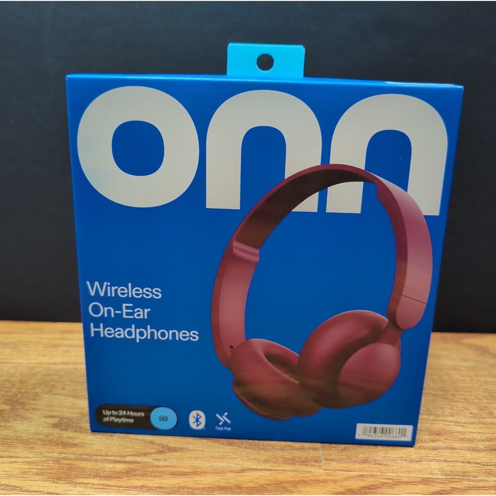 ONN Wireless Bluetooth On-Ear Headphones Red Built-in Microphone Brand New!